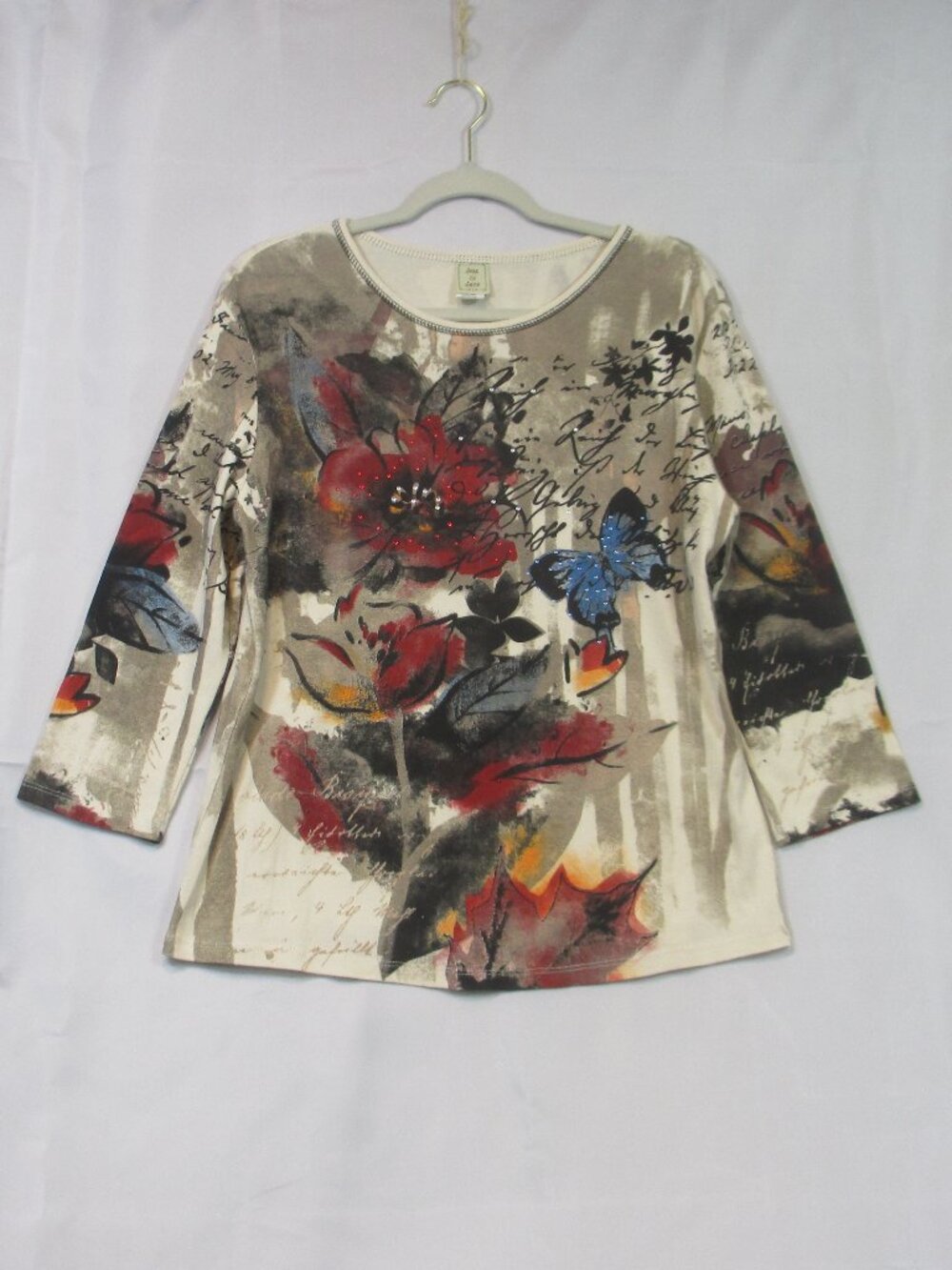 Jess & Jane Garden Life Top L Butterfly Rhinestone Artsy Y2K Fairy Grunge